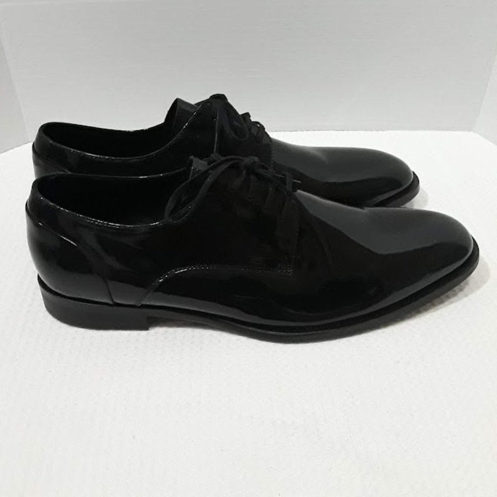 Kenneth Cole New York Keep T-Rack Mens Black Patent Leather Lace Up Oxfords 9.5M
